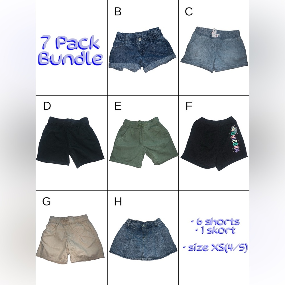 7 Pack Kids Shorts and Skort Bundle